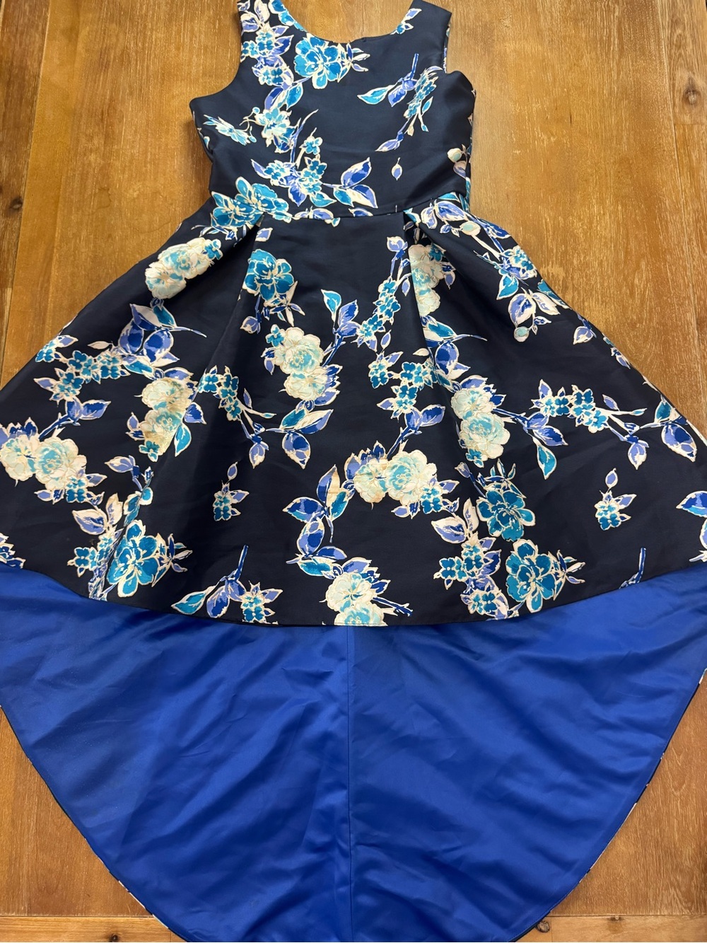 Rare Editions Navy Floral High-Low Dress with Blue Lining Girls
